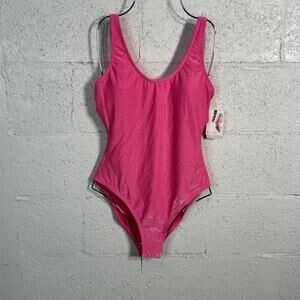 Jessica Simpson Womans Glitter Bomb One Piece Swimsuit Pink Medium MSRP $98